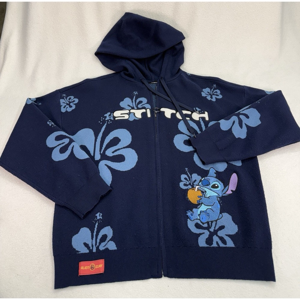 Disney Lilo & Stitch Hibiscus Women's Knit Zip Hoodie Size L BoxLunch Exclusive